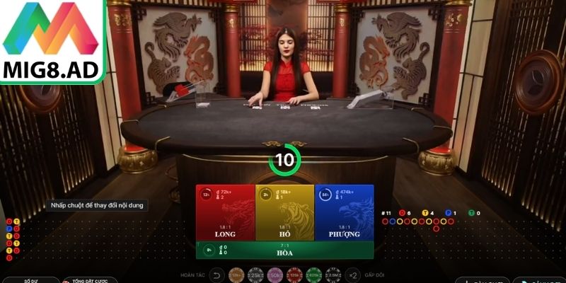 Mức cược, kết quả và lịch sử ván đấu được hiển thị trực quan